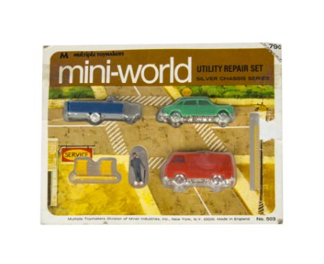 Tri-ang Minix American Issue Mini-World Utility Repair Set no 503, comprising orange Ford Van, green Morris 1800, blue Traile