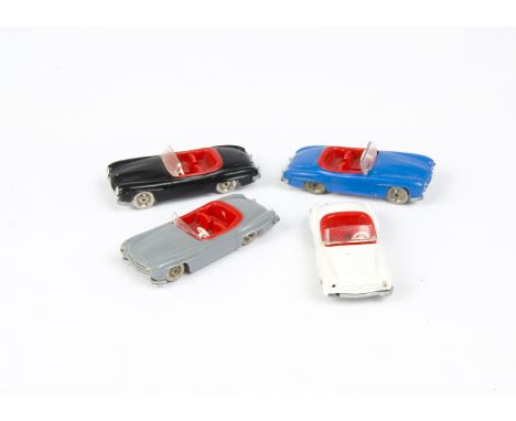 1960s Lego Mercedes 190 SL cars HO/OO Gauge, black, blue, white (lacks one light, damage to front bumper)  and grey (windscre