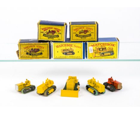 Matchbox Lesney 1-75 Series Caterpillar Tractors, 8a, two examples, first yellow, second orange, 8c Caterpillar Tractor (2), 