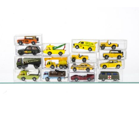 Loose Matchbox Superfast and Later Issues, including 74 Toe Joe, white arms, black hooks, Maxi Taxi, 71 Cattle Truck & Traile