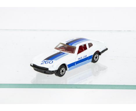 Pre-Production Matchbox Superfast 67 Datsun 260 Z 2+2, white body, blue 'Pace Car' tampo print, red interior, clear glass, bl