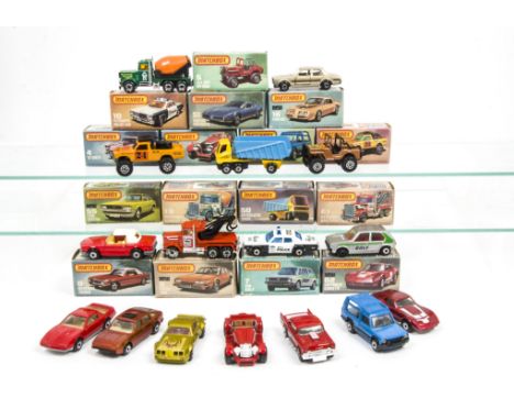 Late Issue Matchbox Superfast, including 62 Chevrolet Corvette, 5 4x4 Jeep, 10 Plymouth Police Car, 4 57' Chevy 'Cherry Bomb'