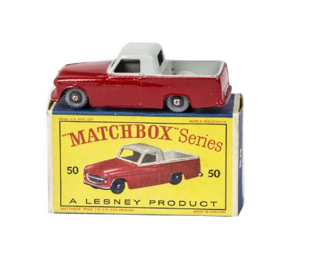 A Matchbox Lesney 1-75 Series 50a Commer Pick-Up, red lower body, light grey upper body, KGPW, in original type D box, E, box