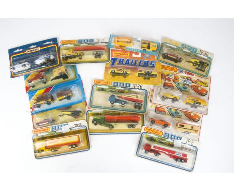 Matchbox Superfast Two Packs, including TP-7 Jeep & Glider Trailer (2), one French issue, TP-4 Holiday Set, TP-111 Cortina & 