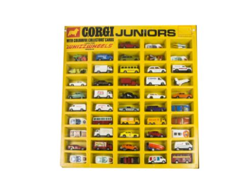Corgi Juniors Whizzwheels Plastic Wall Display, comprising forty eight models, including Kiko Ford Escort, Bugs Bunny Buggy, 