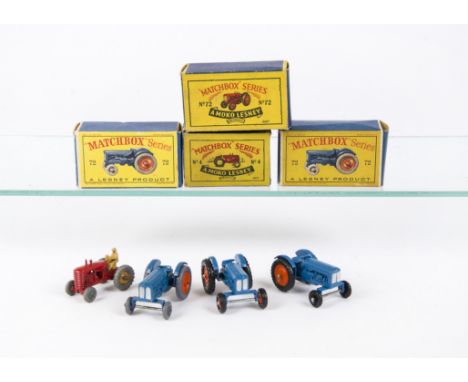 Matchbox Lesney 1-75 Series Tractors, 4b Massey-Harris Tractor, 72a Fordson Major Tractor (3), first black plastic front whee