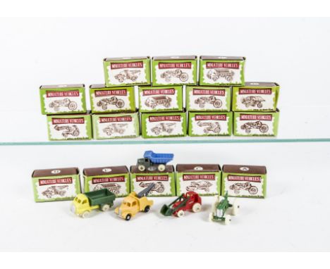 Hong Kong small scale  plastic Vehicles in original boxes, Miniature Vehicle series in green, brown and red boxes, including 