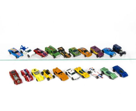 Loose HotWheels Enamel Color Redlines, including Ferrari 312P, Strip Teaser, Formula 5000, Chevy Monza 2+2, Funny Money, Warp