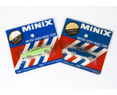Tri-ang Minix American Issue individually packed Rambler Classic, in light green and blue, in original bubble packs with hang