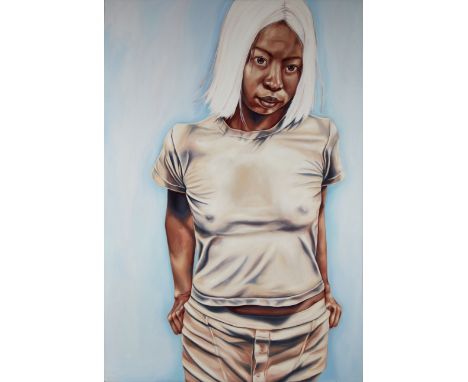 Su en Wong,&nbsp;Singaporean/American b.1973 -&nbsp;Self-Portrait "T-Shirt";&nbsp;oil on canvas, 182.2 x 122 cm (unframed)Not