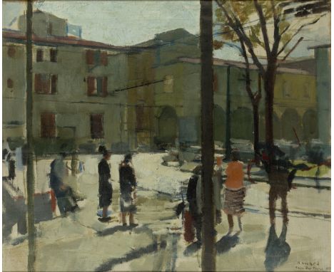 Ken Howard RA,&nbsp;British b.1932 -&nbsp;Piazza San Marco, Florence, 1958;&nbsp;oil on canvas, signed, titled and dated lowe