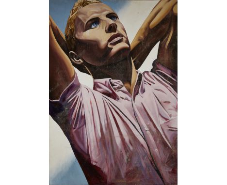 Andrew Heard,&nbsp;British 1958-1993 -&nbsp;Portrait of a young man in a pink shirt, 1981;&nbsp;oil on canvas, signed and dat