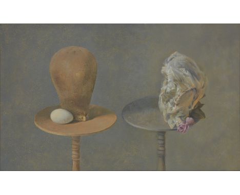 David Tindle RA,&nbsp;British b.1932 -&nbsp;Double Portrait (Autonomy and the Plastic Bag), 1997;&nbsp;egg tempera on board, 