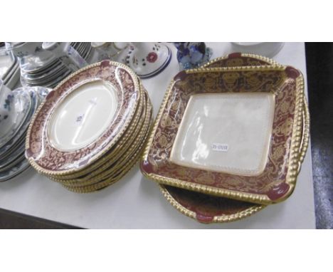 RED AND GOLD PART TEA SERVICE