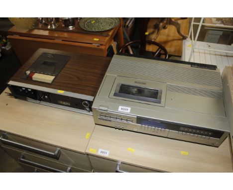 A Sanyo video cassette recorder and a Sanyo cassette player, both sold as collectors items