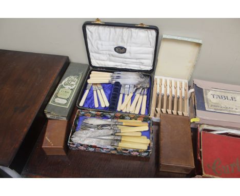 A quantity of various plated cutlery including fish knives and forks, trinket boxes etc.