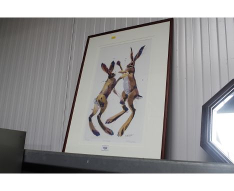 A limited edition print of two boxing hares entitled "courtship"