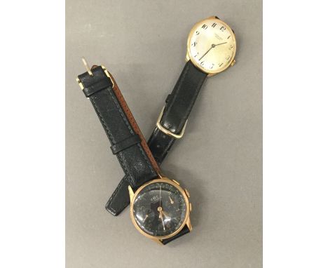 An 18 K gold cased gentleman's BWC chronograph wristwatch and a Sarcar gentleman's wristwatch