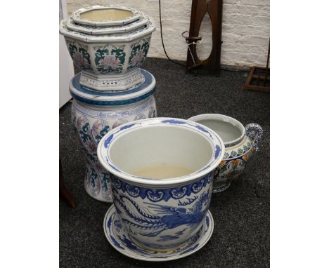 A quantity of Oriental ceramic jardinieres
