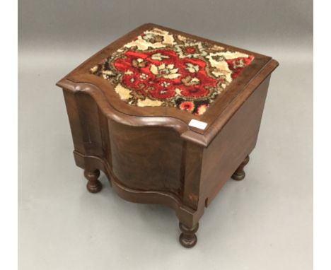 A Victorian ebonised claret stool and a step commode