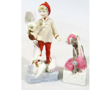 A Royal Worcester Doughty figure, November, no. 3418, 20cm high, and another Royal Worcester figure, no. 3145. (2, AF)