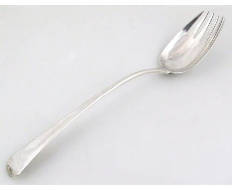 A George III silver serving fork, Old English pattern, London 1830, 29cm wide, 3oz.