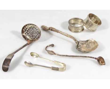 An elaborate silver naturalistic spoon, by E C, with shaped bowl and handle, 19cm wide, a small quantity of other silver flat