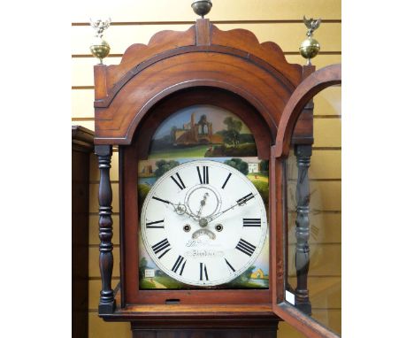 19TH CENTURY SOUTH WALES MAHOGANY 8-DAY LONGCASE CLOCK with 12-inch painted broken arch dial, signed Thomas Evans, Aberdare, 