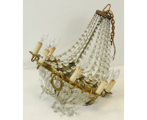 NEOCLASSICAL-STYLE EIGHT-LIGHT GILT METAL &amp; CUT GLASS WATERFALL CHANDELIER, 57cms diam x 70cms high