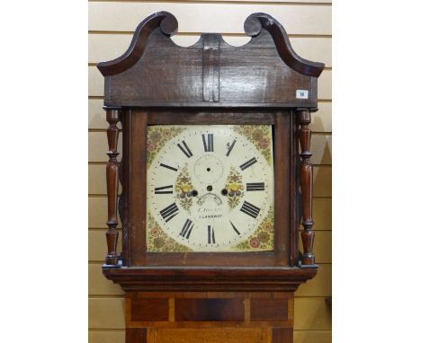 19TH CENTURY WELSH OAK &amp; MAHOGANY 8-DAY LONGCASE CLOCK, floral painted Roman dial, signed 'T.Davies. Llanrwst', hood and 