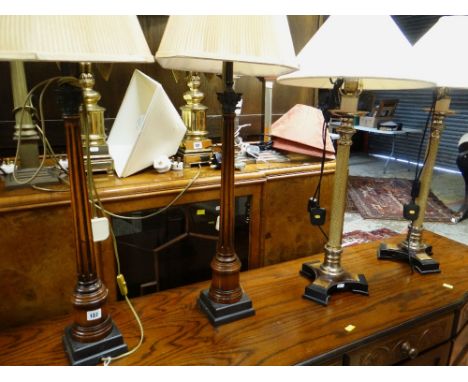 ASSORTED TABLE LIGHTING including two pairs of tall column candlestick table lamps