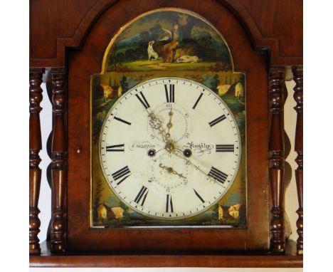 19TH CENTURY MAHOGANY 8-DAY LONGCASE CLOCK painted dial with subsidiary seconds and calendar dial, signed G. Morton, Keighley