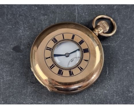 A J W Benson 9ct gold half-hunter stem wind pocket watch, 51mm, London 1931, cased. 