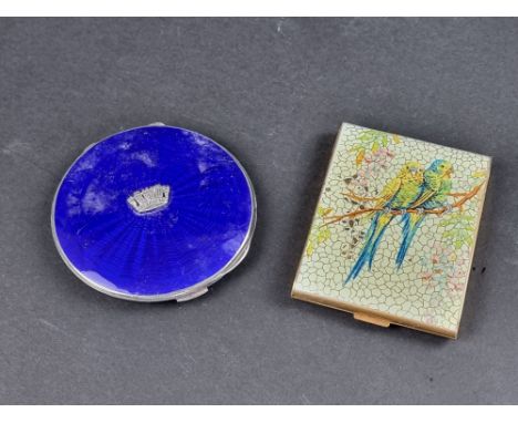 An engine turned silver and guilloche enamel compact, by&nbsp;John William Barrett, Birmingham 1939, 7.6cm diameter; together