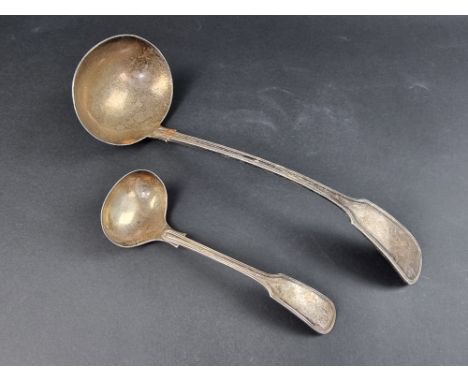 A Victorian silver fiddle and thread soup ladle and matching sauce ladle, by&nbsp;William Hutton &amp; Sons Ltd, London 1897,