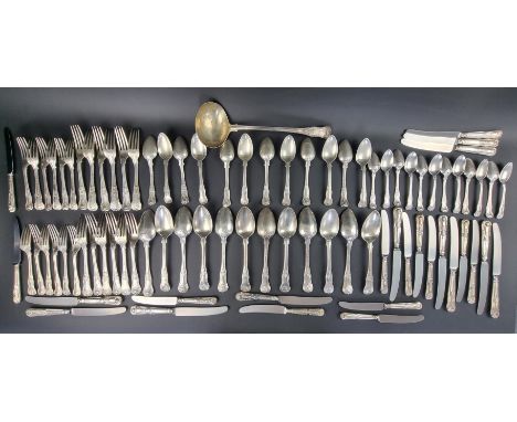 A George IV silver canteen of Kings Honeysuckle with Union Shell pattern cutlery for twelve,&nbsp;to include a soup ladle, by