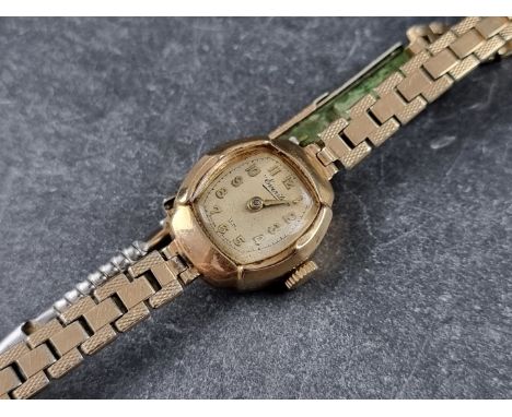 A vintage Everite 9ct gold manual wind ladies wristwatch,&nbsp;17mm, on rolled gold bracelet. 