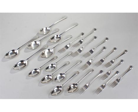 George V silver flatware to include forks and spoons Sheffield 1927. The table spoons 1926, maker JR and S, total weight 41.7