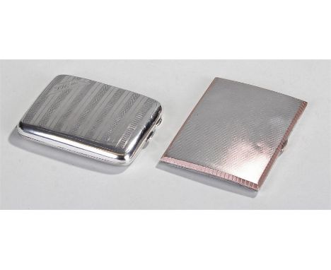 Two silver cigarette cases, the first Sheffield 1936, maker Walker & Hall. The engine turned case with yellow metal edge, tog