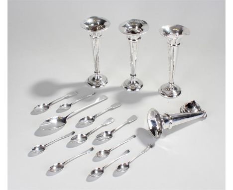 Mixed silver to include four silver vases and a quantity of flatware, various dates and makers, 8.1oz (qty)