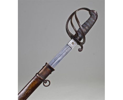 Victorian Artillery volunteers sword, the steel etched blade with basket hilt and shagreen grip, togetehr with the scabbard, 