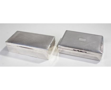 Silver cigarette case, marks rubbed, engine turned case with dual internal compartments, together with a silver plated exampl