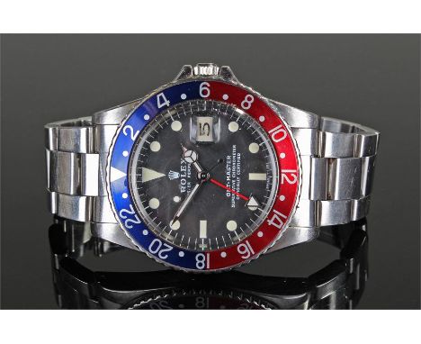 Rolex Oyster Perpetual Date GMT Master gentleman's stainless steel bracelet wristwatch, ref 1675, number D723443. Automatic m