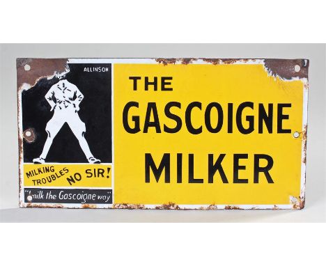Early 20th Century enamel advertising sign 'The Gascoigne Milker', 27cm x 14cm