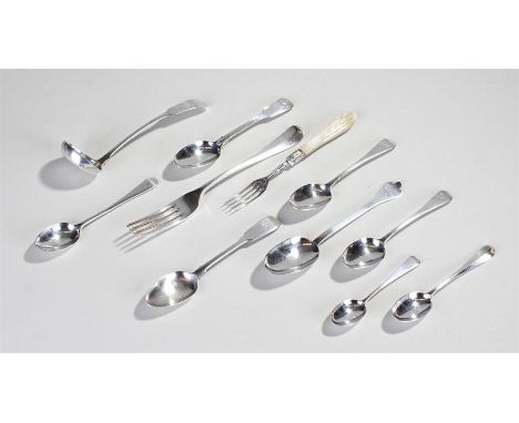 Mixed flatware various dates and makers to include spoons, a fork and a mother of pearl handled fork, 10.4oz (qty)