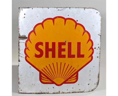 Shell enamel sign with the wording "SHELL" with the shell logo background, 85cm x 92cm
