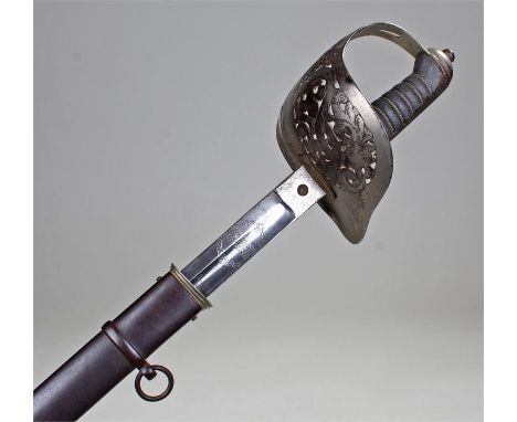 Wilkinson officers sword, the steel etched blade numbered 26915, basket hilt and shagreen grip, together with the scabbard, b