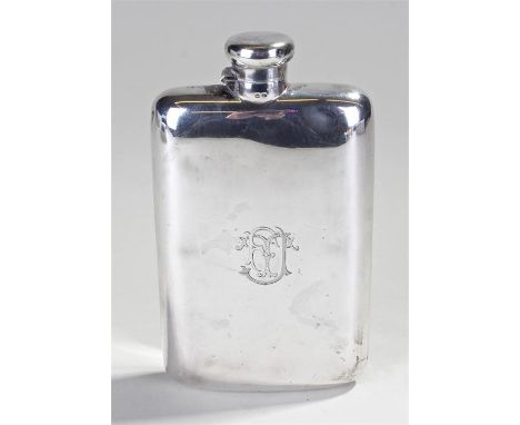 George V silver hip flask of large proportions, Birmingham 1916, rectangular form with hinged cap, 18cm high, 8.1oz