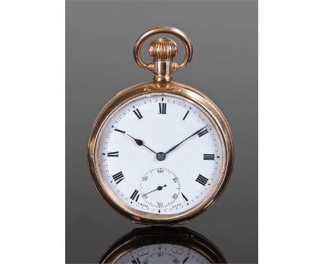 Zenith gold plated open face pocket watch, the white enamel dial with Roman hours, subsidiary seconds dial, crown wound, sign