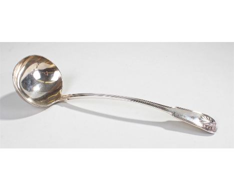 Victorian silver ladle, London 1895, makers mark rubbed, shell capped fiddle patten, 9oz